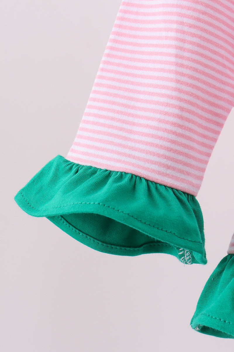 Pink stripe duck embroidery ruffle pullover - Aaria Tees Aaria Tees