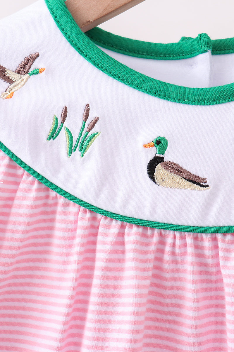 Pink stripe duck embroidery ruffle pants set - Aaria Tees Aaria Tees