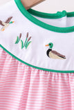 Pink stripe duck embroidery ruffle pants set - Aaria Tees Aaria Tees