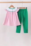 Pink stripe duck embroidery ruffle pants set - Aaria Tees Aaria Tees