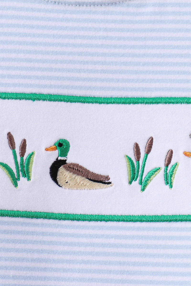 Blue stripe duck embroidery shorts set - Aaria Tees Aaria Tees