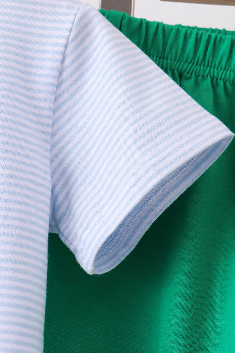 Blue stripe duck embroidery shorts set - Aaria Tees Aaria Tees