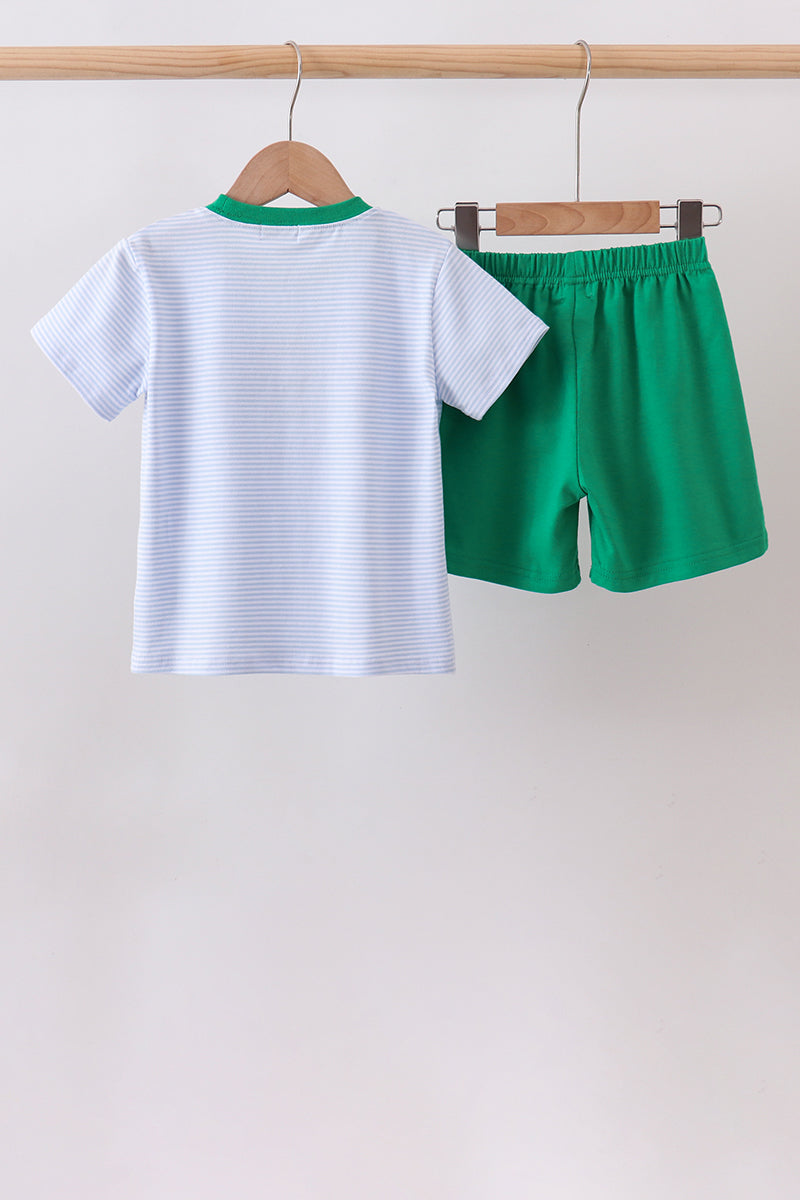Blue stripe duck embroidery shorts set - Aaria Tees Aaria Tees