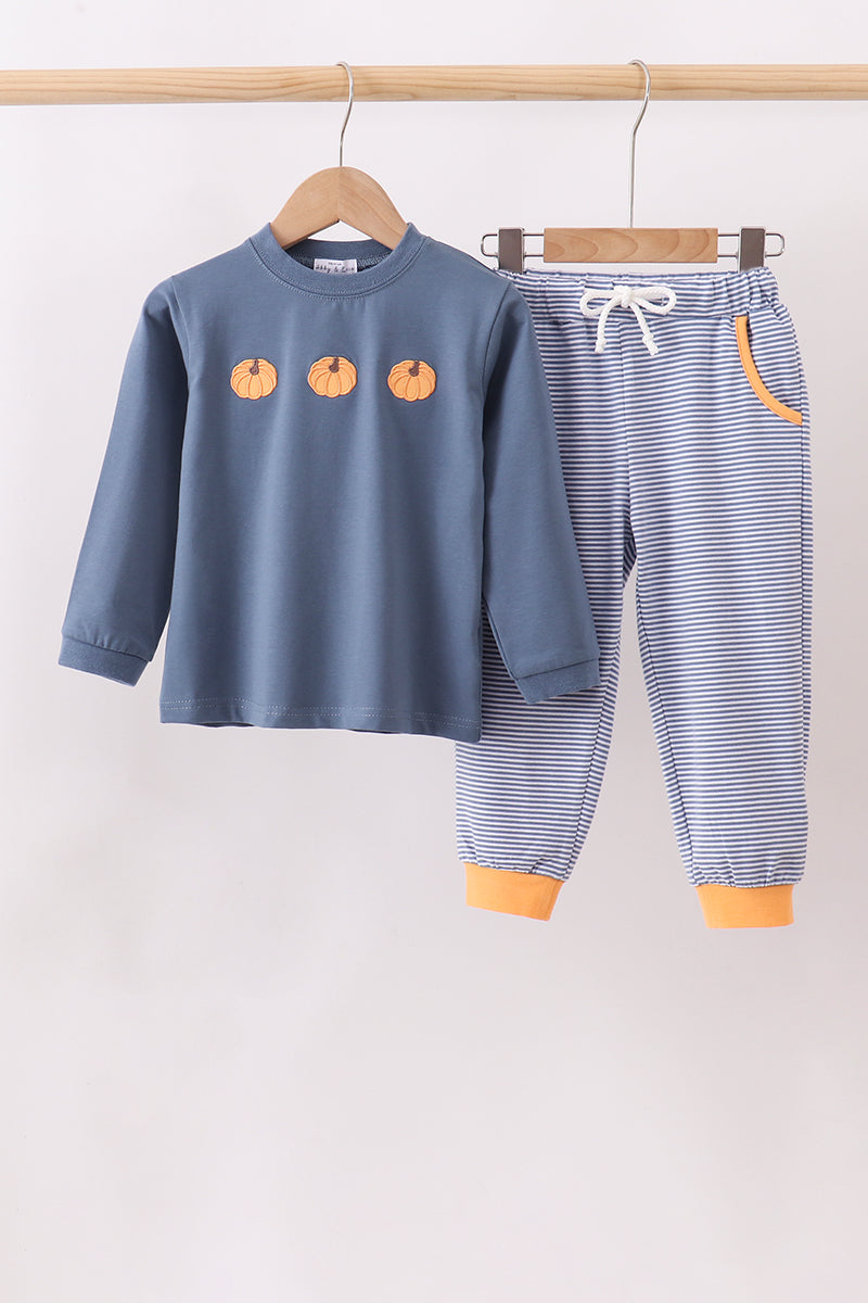 Teal pumpkin embroidery pants set - Aaria Tees Aaria Tees