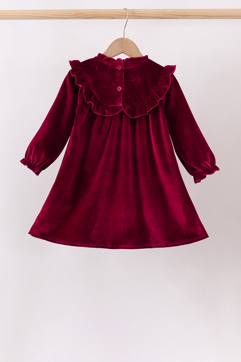 Burgundy velvet Ruffle Dress - Aaria Tees Aaria Tees