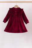 Burgundy velvet Ruffle Dress - Aaria Tees Aaria Tees