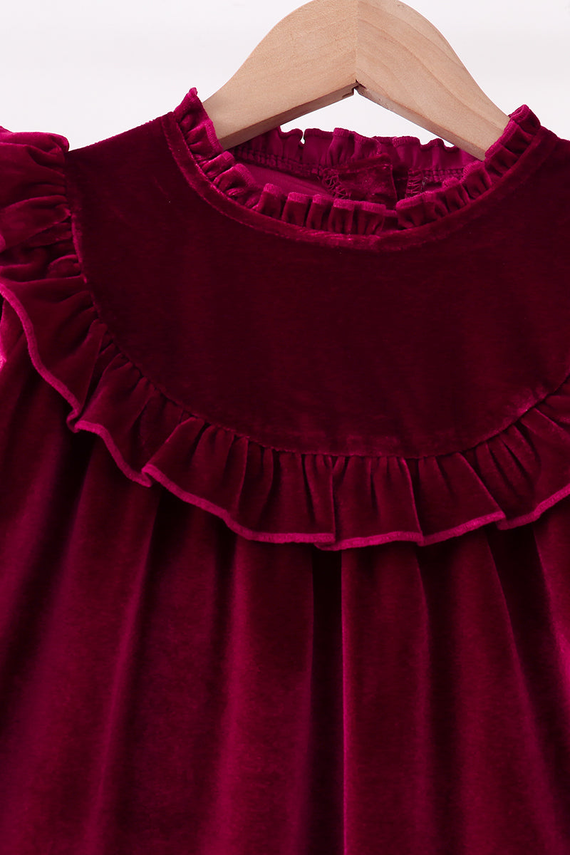 Burgundy velvet Ruffle Dress - Aaria Tees Aaria Tees