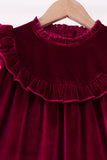 Burgundy velvet Ruffle Dress - Aaria Tees Aaria Tees