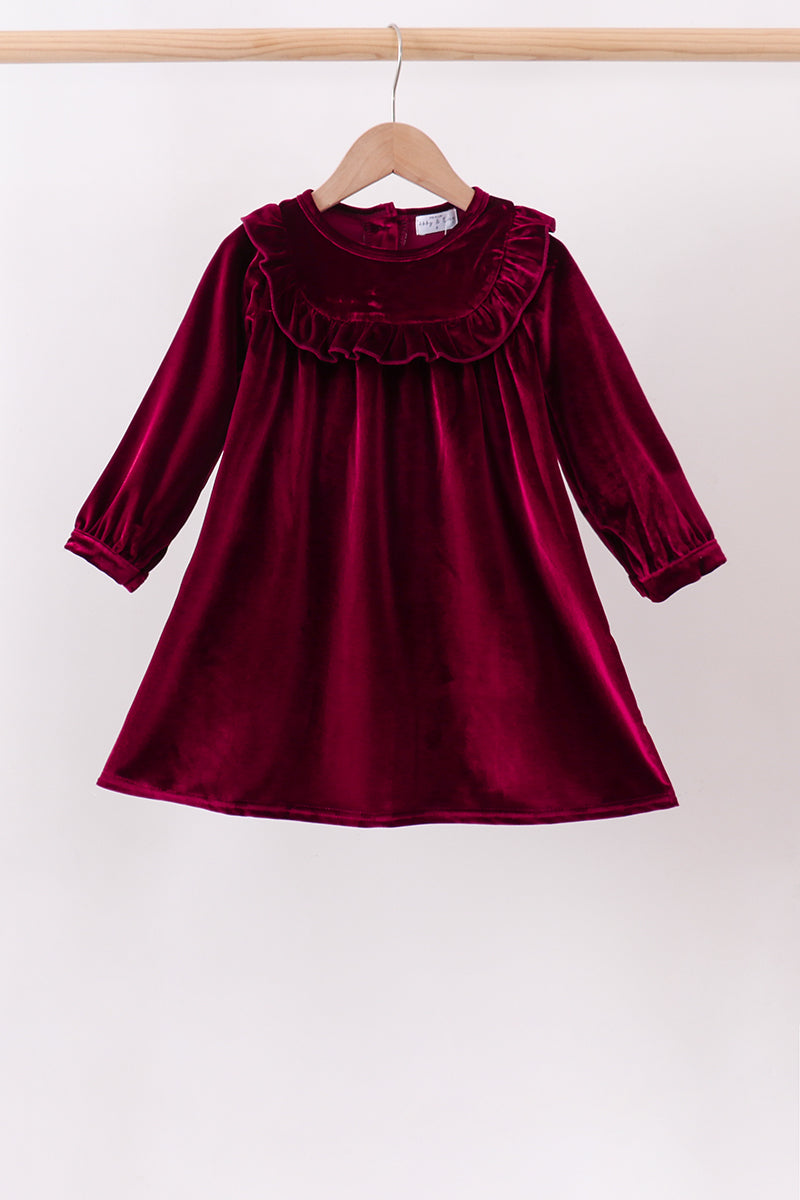 Maroon velvet ruffle dress - Aaria Tees Aaria Tees