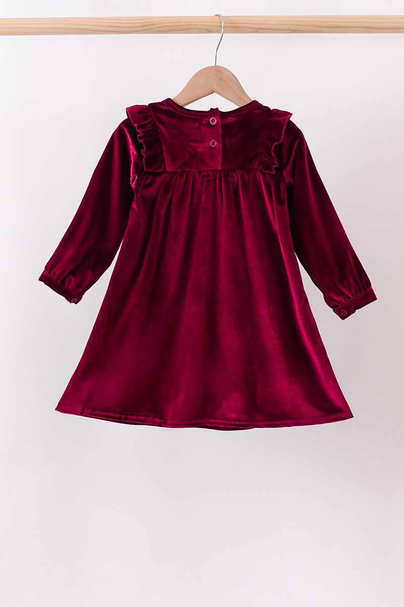 Maroon velvet ruffle dress - Aaria Tees Aaria Tees