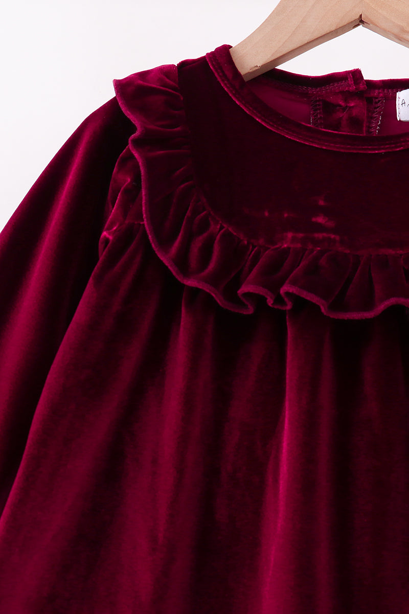 Maroon velvet ruffle dress - Aaria Tees Aaria Tees