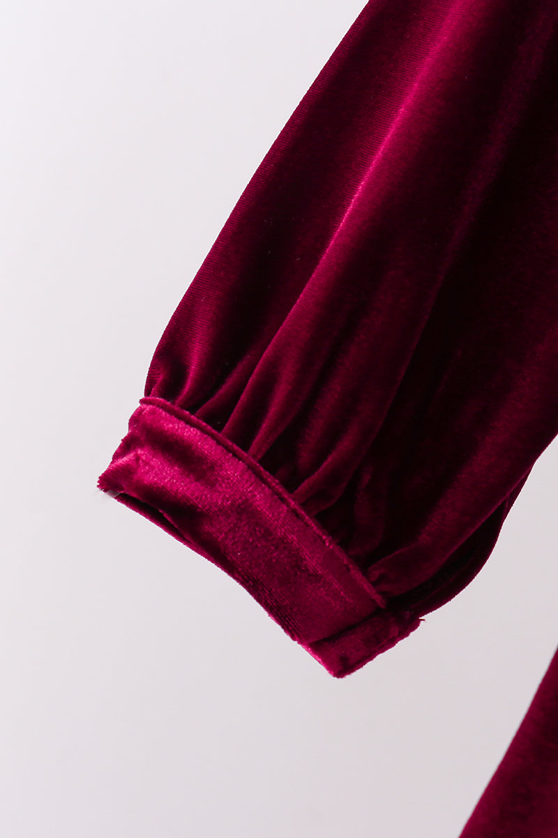 Maroon velvet ruffle dress - Aaria Tees Aaria Tees