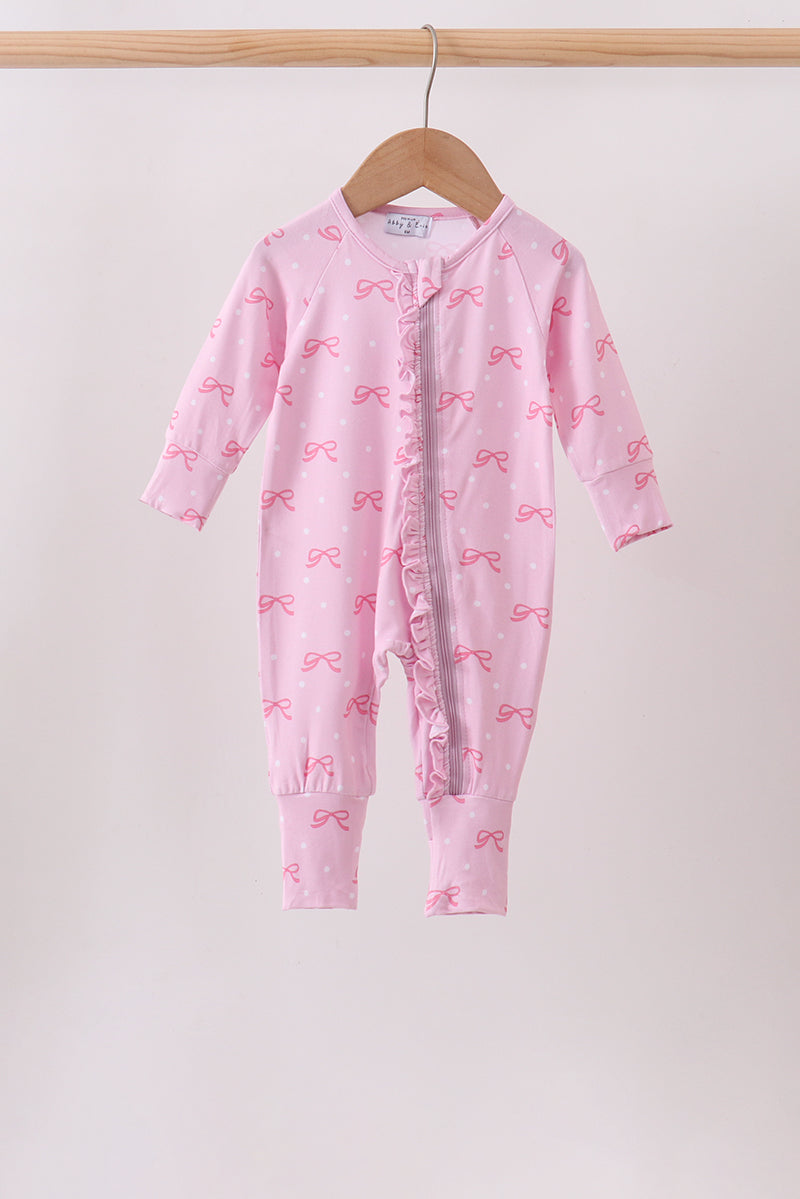 Pink bow print romper - Aaria Tees