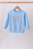 Blue Floral Bow Embroidery Top - Aaria Tees Aaria Tees