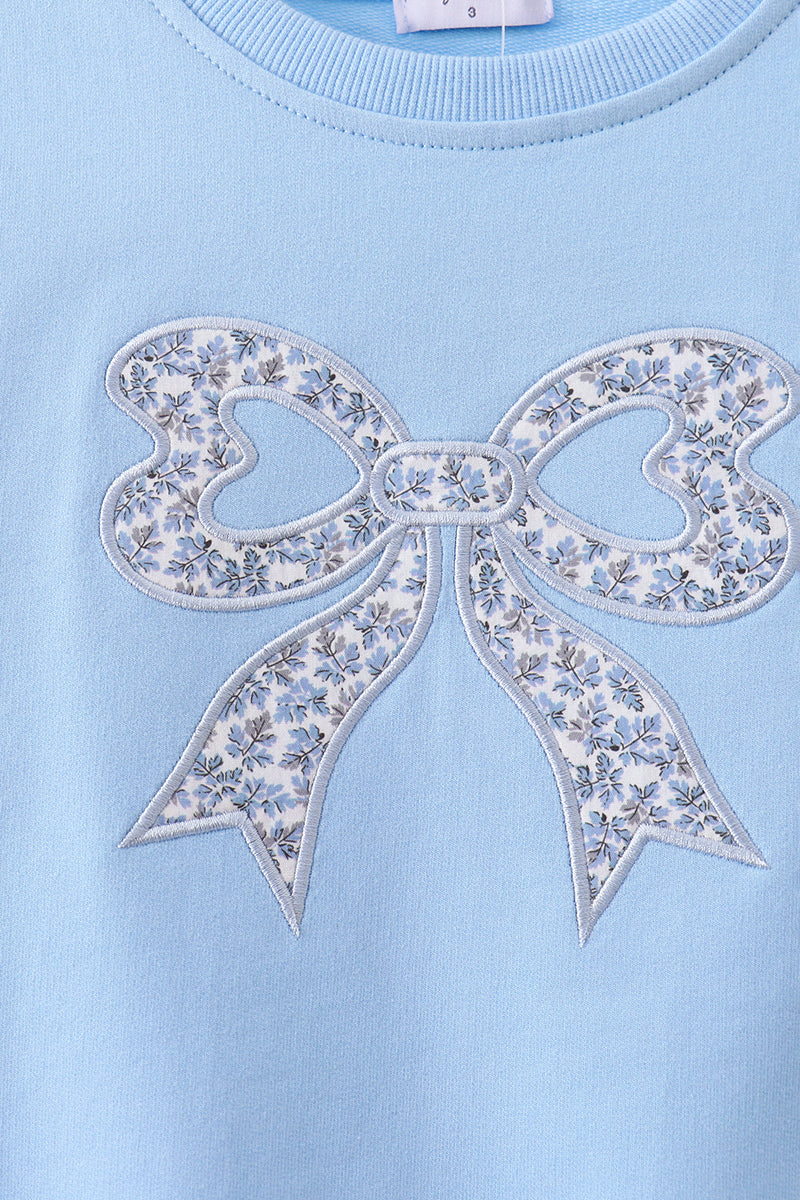 Blue Floral Bow Embroidery Top - Aaria Tees Aaria Tees