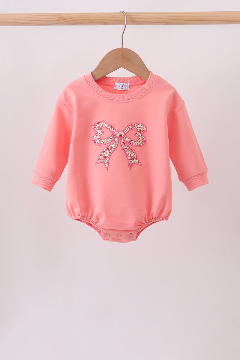 Pink Floral Bow Embroidery Bubble - Aaria Tees