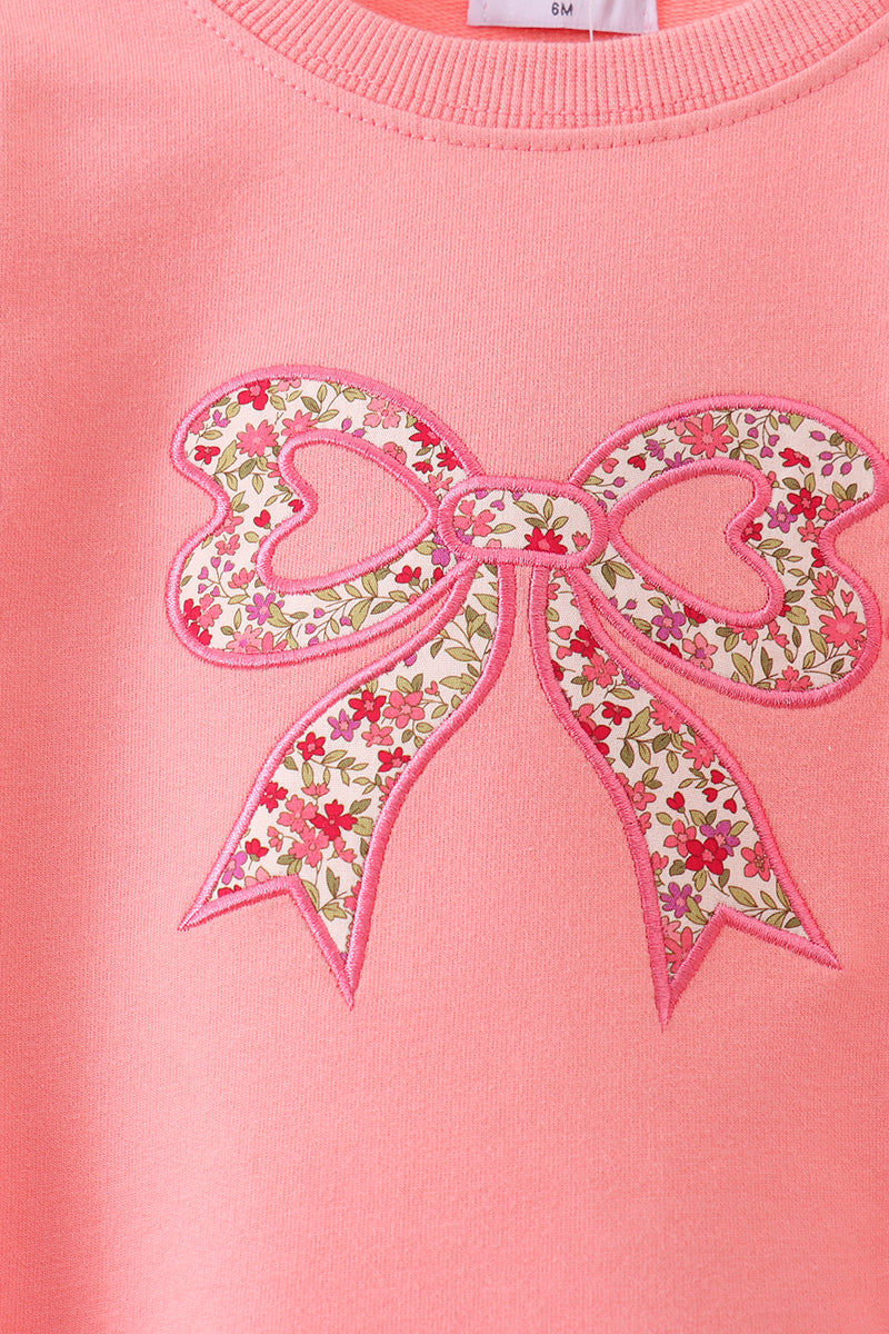 Pink Floral Bow Embroidery Bubble - Aaria Tees Aaria Tees