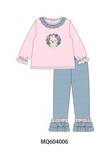 Pink turkey applique ruffle pants set Aaria Tees