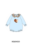 Blue turkey embroidery plaid ruffle bubble Aaria Tees