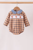 Blue turkey embroidery plaid bubble Aaria Tees