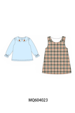 Blue turkey embroidery plaid 2pc set Aaria Tees