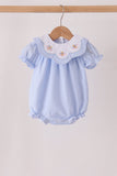 Blue turkey embroidery checkered ruffle bubble Aaria Tees