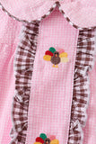 Pink turkey embroidery ruffle gingham bubble Aaria Tees