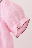 Pink turkey embroidery ruffle gingham bubble Aaria Tees