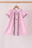 Pink turkey embroidery ruffle gingham dress Aaria Tees