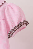 Pink turkey embroidery ruffle gingham dress Aaria Tees