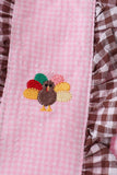 Pink turkey embroidery ruffle gingham dress Aaria Tees