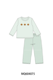 Green turkey embroidery gingham pants set Aaria Tees