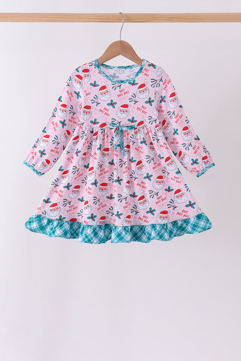 Pink santa holly ruffle dress - Aaria Tees