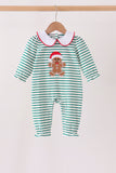 Green stripe gingerbread embroidery ruffle romper - Aaria Tees Aaria Tees