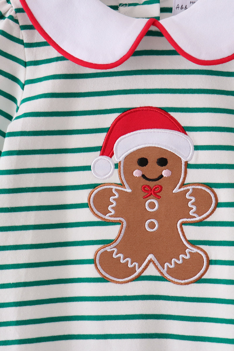 Green stripe gingerbread embroidery ruffle romper - Aaria Tees Aaria Tees