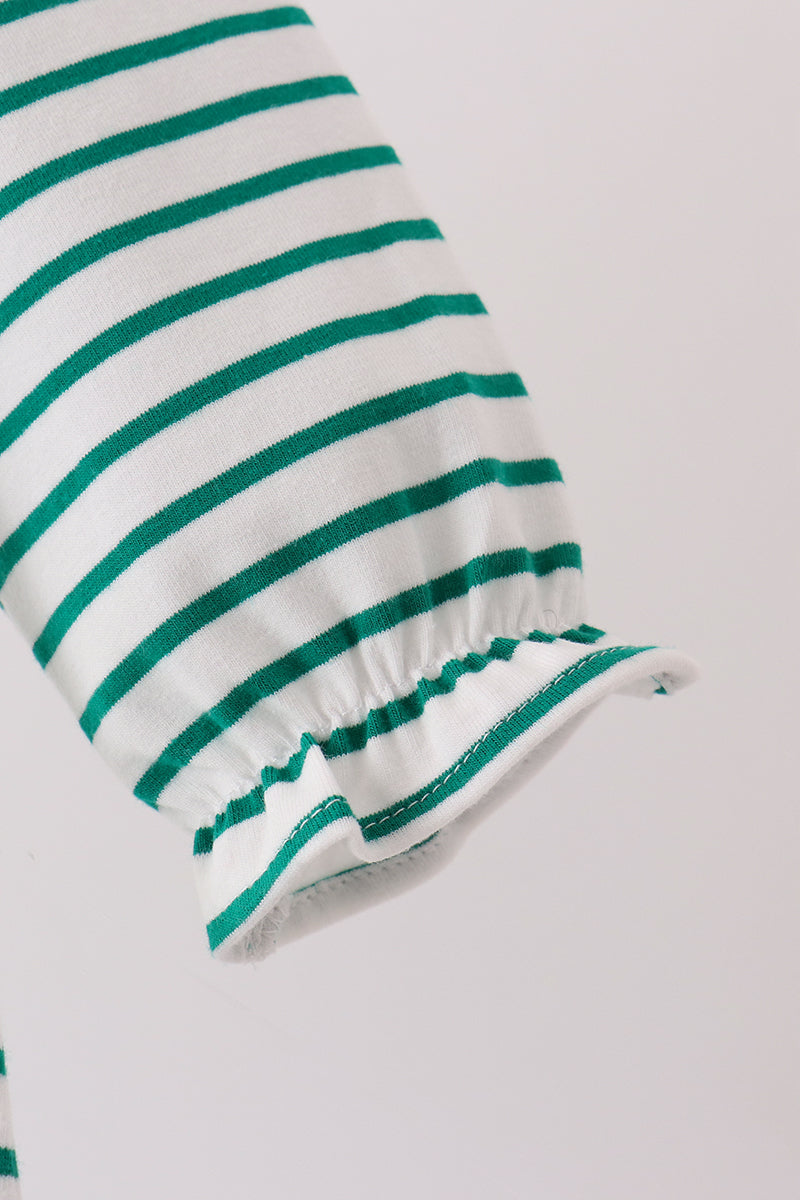 Green stripe gingerbread embroidery ruffle romper - Aaria Tees Aaria Tees