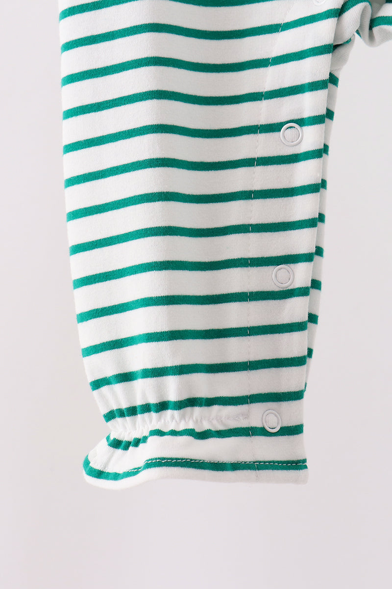 Green stripe gingerbread embroidery ruffle romper - Aaria Tees Aaria Tees