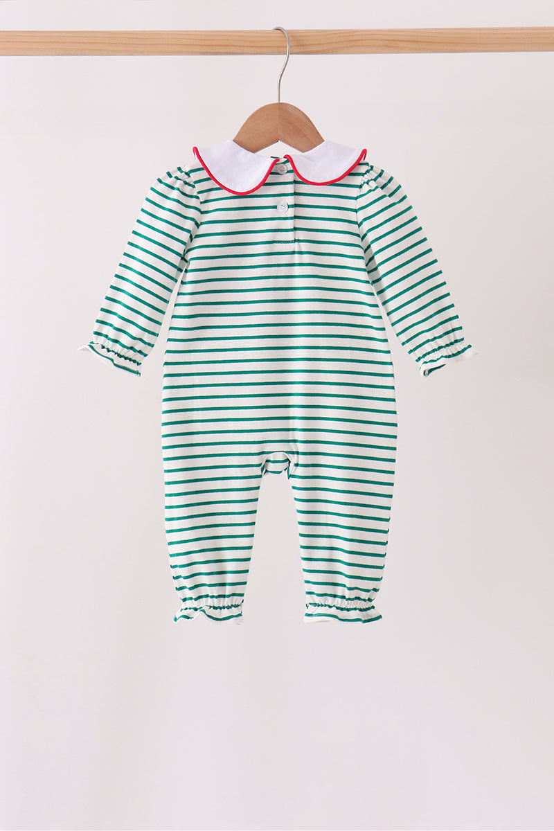 Green stripe gingerbread embroidery ruffle romper - Aaria Tees Aaria Tees