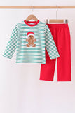 Green stripe gingerbread embroidery pants set - Aaria Tees Aaria Tees