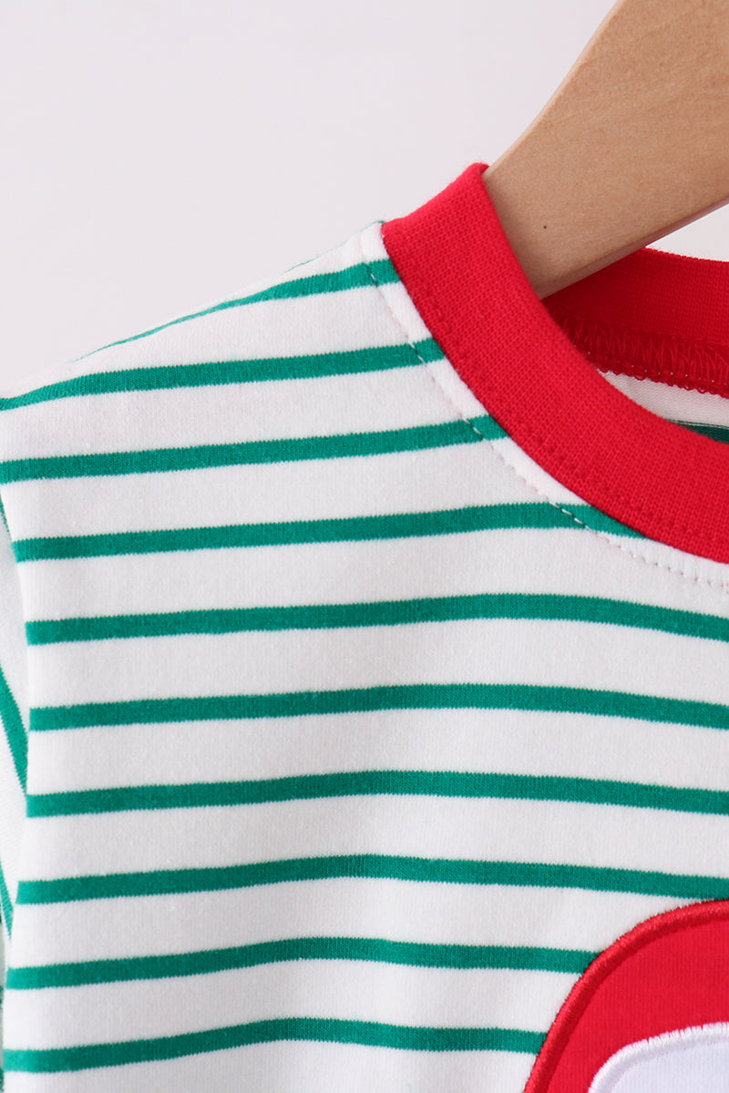 Green stripe gingerbread embroidery pants set - Aaria Tees Aaria Tees