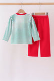 Green stripe gingerbread embroidery pants set - Aaria Tees Aaria Tees