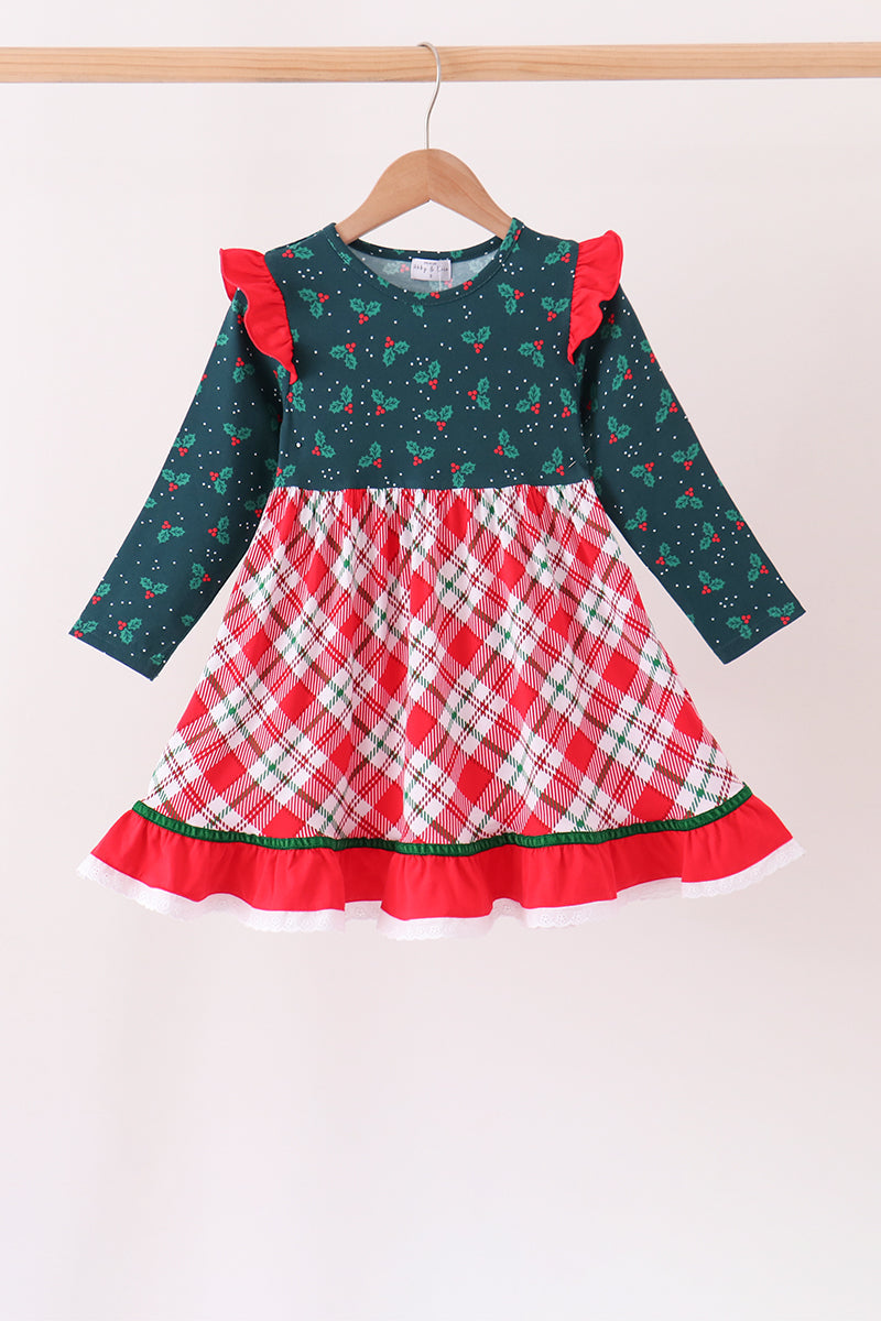 Forest holly plaid ruffle dress - Aaria Tees