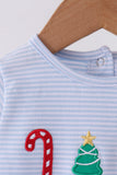 Blue christmas tree gingerbread embroidery stripe romper - Aaria Tees Aaria Tees
