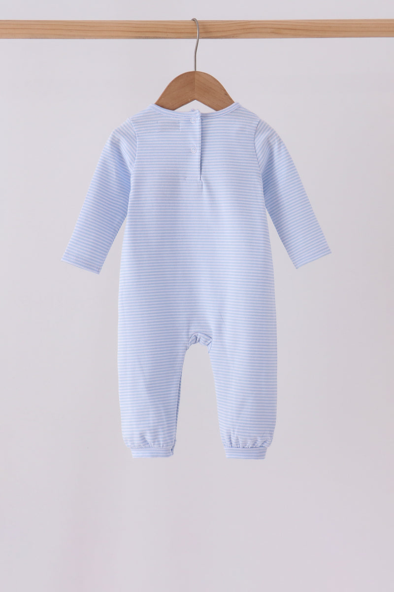 Blue christmas tree gingerbread embroidery stripe romper - Aaria Tees Aaria Tees
