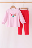 Pink christmas tree gingerbread embroidery pants set - Aaria Tees Aaria Tees