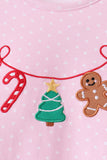 Pink christmas tree gingerbread embroidery pants set - Aaria Tees Aaria Tees