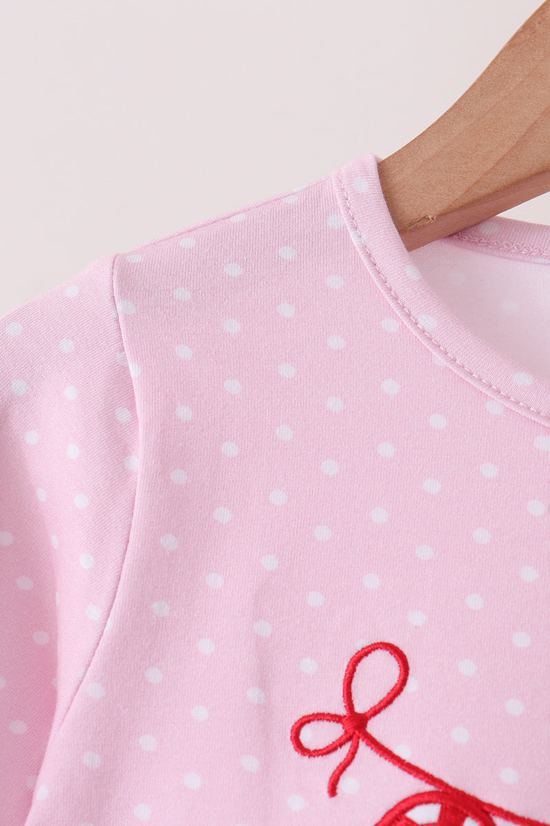 Pink christmas tree gingerbread embroidery pants set - Aaria Tees Aaria Tees
