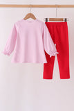 Pink christmas tree gingerbread embroidery pants set - Aaria Tees Aaria Tees