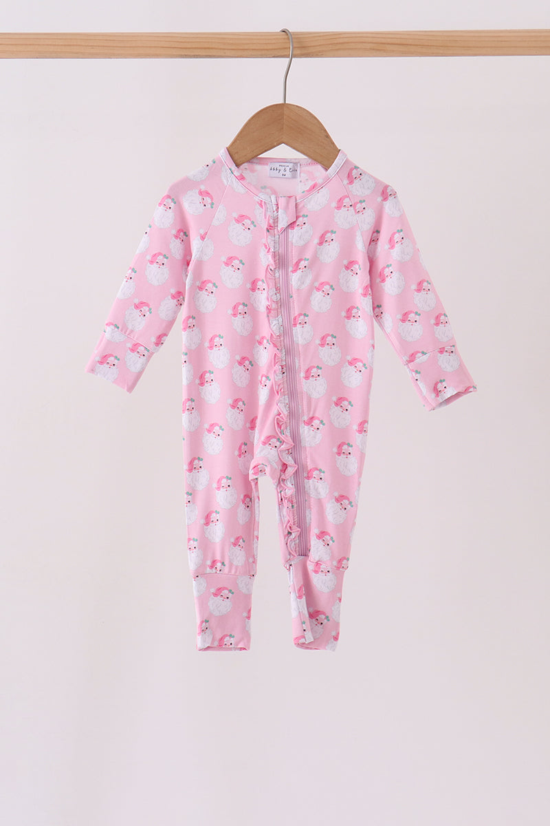 Pink christmas santa claus bamboo romper - Aaria Tees