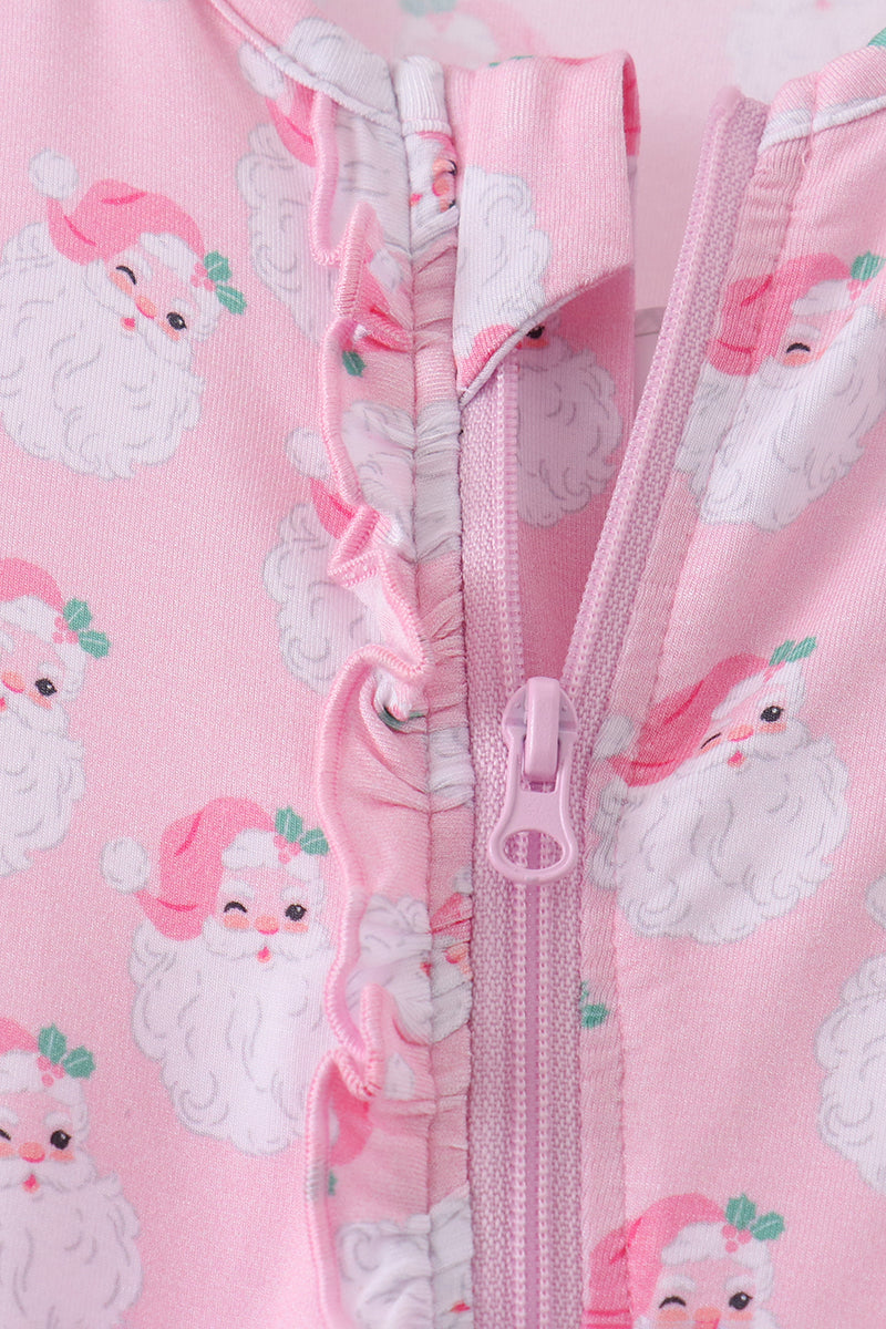 Pink christmas santa claus bamboo romper - Aaria Tees Aaria Tees